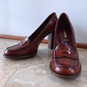 Prada Stack Heel Penny Loafer 37